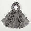 Macro shot of grey slub cotton scarf showing soft wrinkled texture and fine fringes - 21# Charcoal Grey
