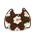 Handgefertigte braune Häkeltasche mit 3D-Gänseblümchen und grünen Blattakzenten - Braun