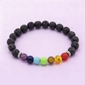 Adjustable 7 Chakra Lava Stone Bracelet with natural volcanic beads and energy stones - 7 Chakra Black Lava Stone Elastic Bracelet - jw25
