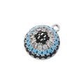 Macro view of evil eye pendant with sparkling turquoise and cubic zirconia inlays - Evil Eye / VD1602 White Gold Evil Eye