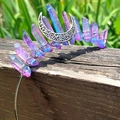 Detail of gradient purple crystal crown with silver crescent moon in outdoor light - Pink-Blue Gradient Crystal with Silver Wire & Moon