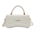 Elegant white PU leather satchel with curved bottom, top handle, and golden metal strap - White