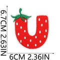 Detail of strawberry-themed letter U embroidery patch with size measurements - Strawberry Letter U