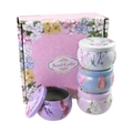 Pink floral scented candle gift set with four patterned tin jars in a decorative box - No.21 Pink Floral Gift Box (Inc. 4 Empty Tins)
