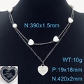 Silver double-layer titanium necklace with heart pendant and Love You engraving - Necklace / Silver
