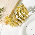 Elegant gold laurel leaf open cuff bracelet in bohemian style with textured metal finish - 1086-Vintage Laurel Leaf Feather Cuff