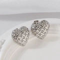 Orecchini a cuore argento con trama intrecciata e strass scintillanti da donna - Color Acciaio