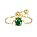 Adjustable golden chain ring featuring a green oval zircon stone and sliding beads - Adjustable / Gold-Oval-Green Stone