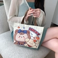 Mini borsa in tela beige con manici marroni e stampa di orsetto portafortuna - Giocattolo orso carino