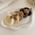 Set of 5 elastic high ponytail hair ties in earth tones with cute bear leather labels - 6# 5 Colors