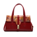Retro red shoulder bag with floral pattern and embossed leather finish for women - Red