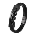 Bracciale hip hop da uomo in pelle nera intrecciata con maglie a catena nere - Nero