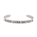 Silver stainless steel open cuff bracelet with Black Lives Matter engraving and icon - Cuff Bracelet / Silver Black Lives Matter