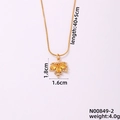 Golden maple leaf pendant necklace with yellow crystal and sparkling snake chain - Orange