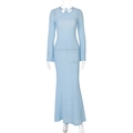 Detail of light blue knitted openwork dress with see-through mesh pattern and long sleeves - S / Sky Blue