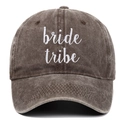 Brown washed cotton baseball cap with white bride tribe embroidery and vintage finish - Adjustable / Coffee