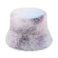 Detailed view of the soft faux fur texture and pastel gradient color of the winter hat - M (56-58cm) / Blue-Purple-Pink Gradient (F)