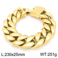 Pulsera cubana de 25mm de ancho en acero de titanio chapado en oro pulido para hombres - 25mm Dorado (KB204399-KJX)