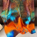 Bufanda larga de seda Árbol de la Vida con motivo de ciervo en degradado naranja y azul - Patchwork Naranja Azul Marrón (Árbol de la Vida)