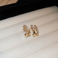 Golden double-layer C-shape earrings with white enamel and sparkling zircon inlay - White
