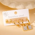 Luxury 6-piece stainless steel earring set in gold finish with sparkling zircon stones - Square Style Set (BJGE0371)