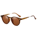 Classic round polarized sunglasses with vintage tortoise shell frame and dark brown lenses - Tea Leopard Frame Tea Lens