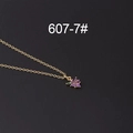 Mini grape pendant necklace with purple zircons and green leaf on golden chain - Purple Green Grape Shape Style (607-7#)