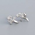 Retro S925 silver dagger stud earrings with cubic zirconia and screw back closure - 925 Silver / White Gold