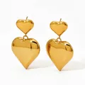 Polished gold hollow heart-shaped double-layered dangle earrings in stainless steel - Gold (KDE2191)