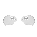 Macro detail of cute silver sheep stud earrings in minimalist stainless steel style - Steel Color
