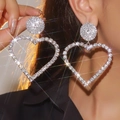 Sparkling oversized heart-shaped rhinestone earrings with a hollow-out silver-tone design - Full Zirconia Heart / Silver Pave Heart DTE1516263S-W