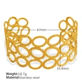 Golden hollow oval pattern cuff bracelet in stainless steel with punk style design - Adjustable Open Style / Hollow Oval Gold (SZ164)