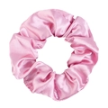Detailed view of pink satin scrunchie showing smooth texture and elastic pleats - Dusky Pink