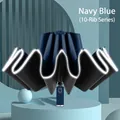 Navy blue automatic folding umbrella with 10-rib frame and reflective safety strip - Reverse Reflective 10-Rib Automatic Black Glue / Navy Blue