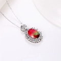 Luxurious silver necklace featuring oval gradient gemstone pendant with zircon halo - XL468-Red Green Gradient