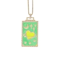 Collana quadrata in smalto verde con incisioni dorate di luna, cuore e stelle - 4# Base Verde Cuore Luna