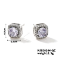 Square halo stud earrings with light purple zircon and silver-tone finish, 0.9cm size - Silver-Light Purple Zircon