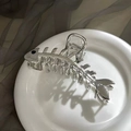 Silver fishbone metal shark hair claw clip with 9.8cm length and mirror finish - Silver Fishbone