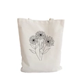 Minimalist cream canvas tote bag featuring three artistic sunflower line art illustrations - Minimalist Sunflower Illustration