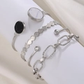 5-piece silver alloy bracelet set with marble accents and zircon stones in punk style - Silver (5199)