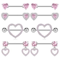 Pink zircon heart-shaped nipple ring set with silver steel bars for women - Set of 8 Nipple Rings