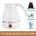 White 600ml collapsible electric kettle set with foldable blue cup and storage pouch - Button Mode-White-4pcs Set / AU Plug 220V