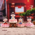 Detailed view of four Chinese style mini figurines sitting on pink lotus flower bases - Arts Lady Combination - Light-up Lotus Base (1213-13)