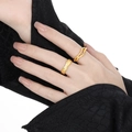S925 sterling silver hollow rings with gold bark texture and micro-inlaid diamonds - Size 14 / Adjustable Opening / 18K Gold