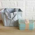 Mint green 3-tier wheat straw lunch box 900ml with grey insulated carrying bag - 900ml Wheat Straw 3-Layer Lunch Box (Green) + Green Bag
