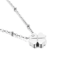 Polished silver stainless steel clover necklace with a small zircon stone inlay - Steel (KN118230-KFC)