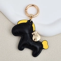 Creative black horse keychain with yellow mane and lucky coin bag pendant charm - Large / Black