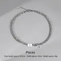 Pisces zodiac necklace with silver double layer chain and blue gemstone pendant detail - Pisces