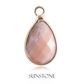 Water drop faceted pink sunstone pendant with rose gold plating on white background - 8*12mm Double Sided Cut / Sunstone-Gold Edge