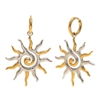 Fashionable 18K gold plated stainless steel sun earrings with two-tone spiral design - Gold and Silver Two-tone